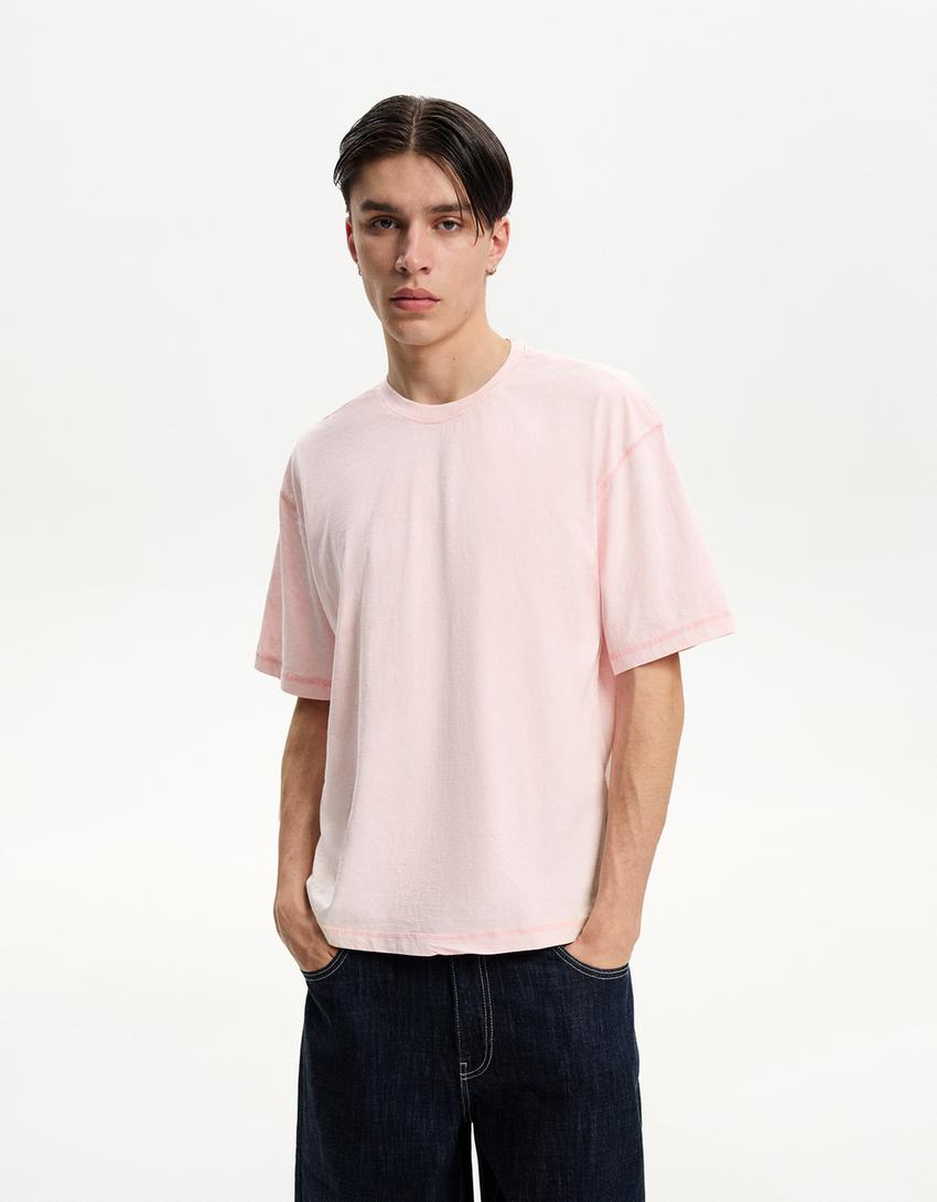 bershka tee shirt homme rose