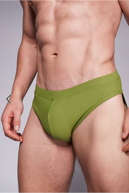 ASOS DESIGN textured swim brief in green