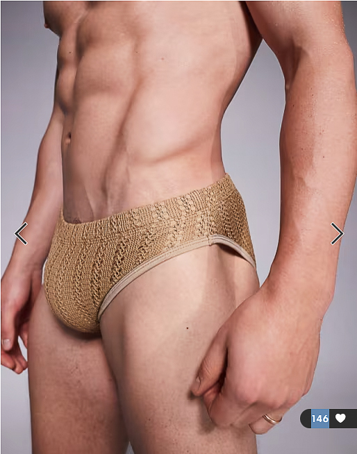 asos ASOS DESIGN crochet swim brief in brown
