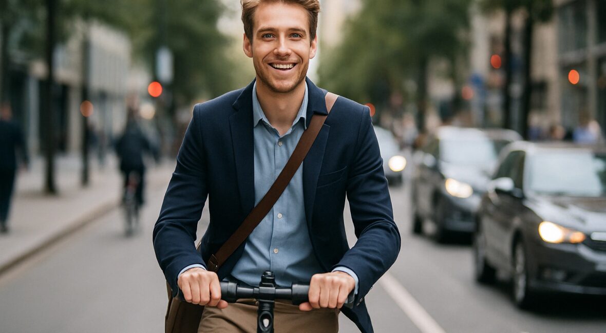 homme à trottinette